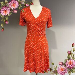 Red leaf fake Wrap short sleeve Dress size medium